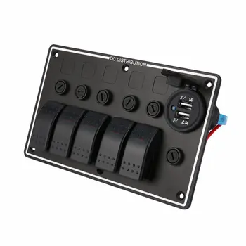 5 Banda 3 PIN Alumīnija LED Barošanas Ligzdu Maiņa Panelis Dual USB Ligzda Panelī Ūdensizturīgs RV Auto Jūras Laivu Circuit Breaker