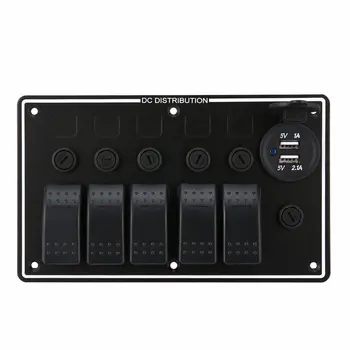 5 Banda 3 PIN Alumīnija LED Barošanas Ligzdu Maiņa Panelis Dual USB Ligzda Panelī Ūdensizturīgs RV Auto Jūras Laivu Circuit Breaker