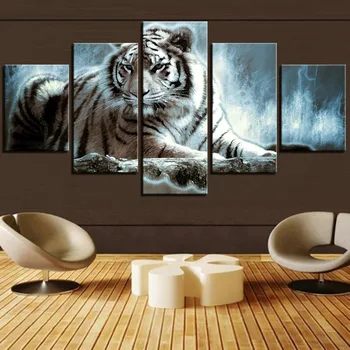 5 Gabali Dzīvnieku Tiger Kanvas Glezna Meža Ķēniņš Plakāti Zvērs Bildes Par Modes Jaunas Mājas Dzīvojamā Telpu Dekorēšana Rāmis Dāvanu