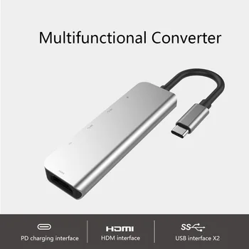 5 in 1 ar 4K IZŠĶIRTSPĒJAS Liela Ekrāna Adapteris USB-C Hub Doks 2 USB 3.0 Siltuma Izkliedi Alumīnija Sakausējuma Klēpjdatoru PD USB C Hub