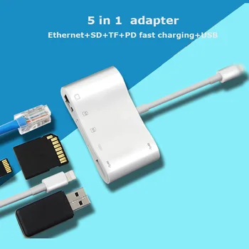5-in-1 Zibens 100Mbps Ethernet Lan RJ45 1080P HDMI USB OTG Kameras Adapteri centru iPhone 7 8 SE XS XR 11 Pro Max iPad