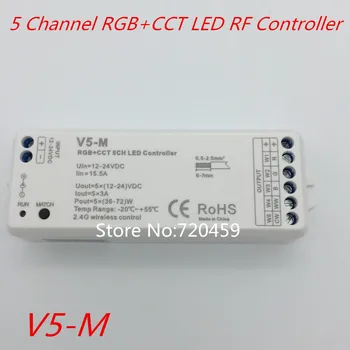 5 Kanālu 2.4 G RGB+PKT LED RF Kontrolieris DC5-24V ar 4 zonas RF Tālvadības pults, lai RGB+PKT LED Strip gaismas V5 V5-M kontrolieris