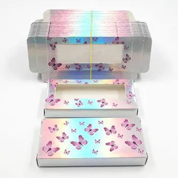 50/100gab hologrāfiskā Lāzera sudraba tauriņš virtuļi konfekte Viltus skropstu papīra kastē Sajauc vairumtirdzniecības 3D/5D skropstas kaste