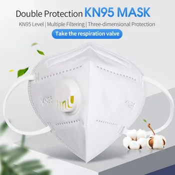 50 gab. kn95 maska ffp2 masque 5 slāņu filtrēšanas aizsardzības masku, elpojošs nepievelk putekļus un pretvēja maska ar elpošanas vārsts