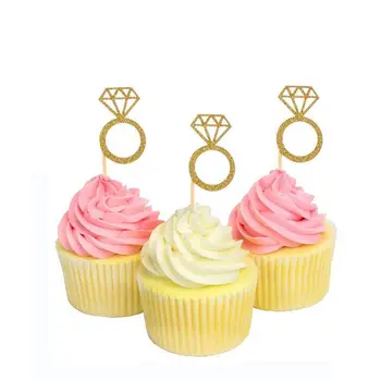 50 Pack Cupcake Toppers Zelta Spīguļi, Mini Dimanta Gredzenu Kūkas Toppers Laulības Saderināšanās Jubileja, Dzimšanas dienu Valentīndienas Par