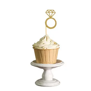 50 Pack Cupcake Toppers Zelta Spīguļi, Mini Dimanta Gredzenu Kūkas Toppers Laulības Saderināšanās Jubileja, Dzimšanas dienu Valentīndienas Par