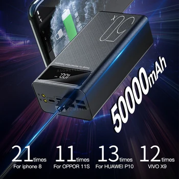 50000mAh Power Bank Lielas Jaudas LED Displejs Powerbank 2.1 A Ātrā Uzlāde Ārējais Akumulatora Lādētājs iPhone Xiaomi Samsung