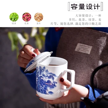 500ml Ķīniešu Stila porcelāns Jingdezhen Zilā un Baltā Porcelāna Tējas Tasi Biroja Dzert Kausa Ceļojumu Teaware