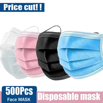 500Pcs Vienreizējās lietošanas Sejas Maskas, 3 Slāni Cilpu Filtru Masken Neausta Elpojošs Aizsardzības Mutes Maska mascarilla Black maske