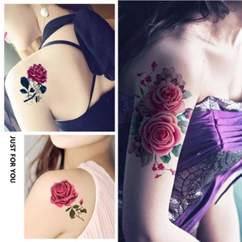 50gab 3D Beauty Ziedu Ūdensnecaurlaidīgus Pagaidu Tetovējumiem Sievietēm Meitene Body Art Sleeve DIY Uzlīme Mirdzēt Viltus Tetovējums Eksotisko Skaistumu