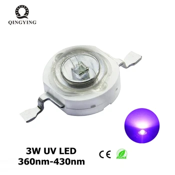 50gab 3W UV High Power LED Gaismas Krelles Ultra Violeta Purpura LED Chip 360nm 365nm 370nm 380nm 390nm 395nm 400nm 405nm 420nm