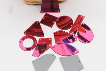 50gab augstākās kvalitātes Rožu krāsas spogulis, samaisa formas piešūt acryl rhinestones ar caurumiem, ar plakanu aizmuguri spogulis akrila pērlītes