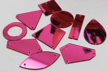 50gab augstākās kvalitātes Rožu krāsas spogulis, samaisa formas piešūt acryl rhinestones ar caurumiem, ar plakanu aizmuguri spogulis akrila pērlītes
