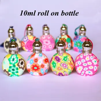 50gab/daudz 10ml roll-on smaržu pudeles polimēra māla tukšs smaržas uzpildāmas pudeles krāsains uzpildāmas rullīšu stikla pudeli