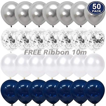 50gab Vairumtirdzniecības Tumši Zilā Puse Balonus Uzstādīt Asorti Metāla Chrome Lateksa Confett Baloni Dzimšanas dienas Rotājumi Vainags JL0179