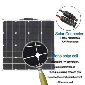 50w 100w saules panelis 12v elastīga diy monokristālu PV modulis saules paneļi, mājas rv camper āra