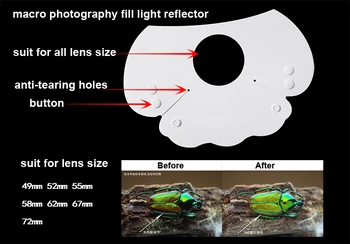 58mm reflectores fotograficos 55mm gaismas difūzijas makro fotografēšana zibspuldzes atstarotājs 49mm Kukaiņu Acu aizpildīt gaismas kartona