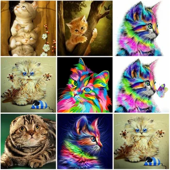5D DIY Dimanta Krāsošana Kaķis Cross Stitch Pilna Apaļa Kvadrātveida Urbt Dzīvnieku Izšuvumi Priekšstatu par Rhinestones Mozaīkas Dekori Mājas Dāvanu