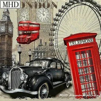 5d diy dimanta krāsošana Londonas ainavas auto taksofons pilnu kvadrātveida, apaļas komplekts dimanta izšuvumi rhinestone telpu dekorēšana māksla