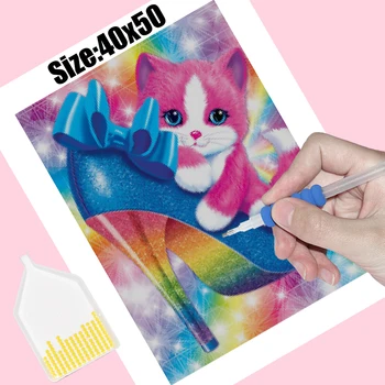 5D DIY dimanta Krāsošana pilnu kvadrātveida urbt izšuvumi Kaķis uz Kristāla kurpes Dimanta Mozaīkas Cross Stitch Mājas Dekoru, Dāvanu AX0497