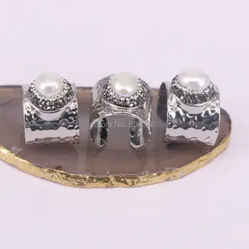 5gab Dabas Pearl gredzens White Pearl rokā ar bruģētu Kristāla Zircon apaļa Joslu Gredzenu Zelta / Tumši Sudraba krāsā modes Aproces gredzeni