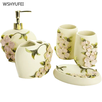 5GAB Eiropas skaists tauriņš smaržas sveķu vannas istabas piederumi ziepes pudeles / zobu suku turētājs / mutē kauss / ziepju trauks