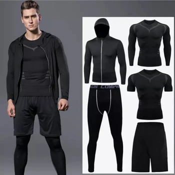 5gab / komplekti, vīriešu, sporta apģērbu cilvēks rashguard uzvalks vīriešu komplekts mma kompresijas vīriešu apģērbu ar garām piedurknēm t krekls + treniņa l