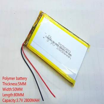 5gab Polimēru baterija, 2800 mah, 3,7 V 505080 smart home MP3 skaļruņi Li-ion akumulatoru dvr,GPS,mp3,mp4,mobilo telefonu,skaļrunis