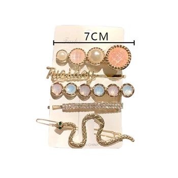 5gab/Set Modes Meitenēm Pērles Matu Klipu Vēstuli Sakausējuma Barrettes Augstas Kvalitātes Rhinestone Ģeometriskā Matadatas Galvas Matu Rotājumu