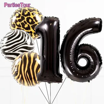 5gab Sweet 16 Dzimšanas dienu Black 32inch Numuru Ballons Leopardi Folija Ballons Savvaļas Motīvu 30 40 50 60 Dzimšanas dienas svinības Dekoriem Pieaugušie