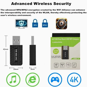 5Ghz Wifi USB Wifi Adapteri AC 1300Mbps Wi-fi Adapteris USB 3.0 Ethernet Wi Fi Antena Dual Band 2.4 G&5G Wifi Moduli, DATORU, Klēpjdatoru