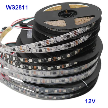 5m/daudz WS2811 5050 RGB Pikseļi, Led Sloksnes Gaismas Adresējama DC12V 30/48/60leds/m WS2811 IC led Lampas Lentes