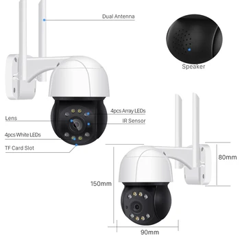5MP PTZ Kameras Āra 1080P 4X Digitālo Zoom Speed Dome Kameras 2MP WiFi Drošības CCTV Ai Humanoīdu Atklāšanas Bezvadu IP Kameras
