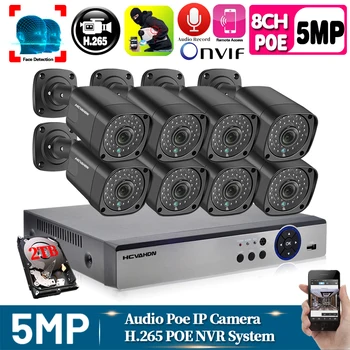 5MP VRR Komplekts 4CH 8CH POE Kameru Sistēma Cilvēka/Sejas Noteikšanas divvirzienu Audio ar IP Kamera Outdoor Security Video Novērošana