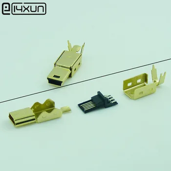 5sets Mini USB 5PIN Metināšanas Tips, Male Plug Zelta Pārklājumu Savienotāji 4P USB Asti Kontaktligzda 3 in 1 DIY Adapteris OD4.0 Kabeli