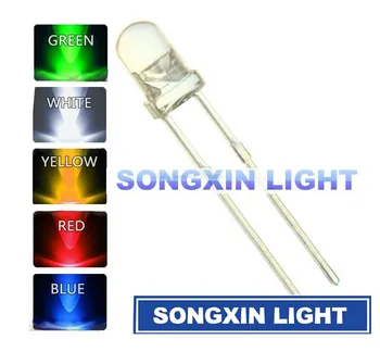 5valuesx1000pcs=5000pcs UltraBright Sarkana/Zaļa/Zila/Balta/Dzeltena Ultra Bright 5 mm Kārta LED Diožu F5 Led