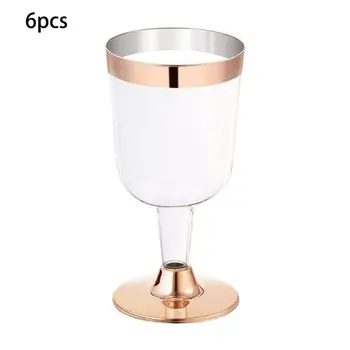 6 Gab. 180ML Vienreizējās lietošanas Vīna Glāzi Zelta Pusē Goblet Plastmasas Šampanieša Flautas Mājas Puse, Piegādes Šampanieša Glāzes
