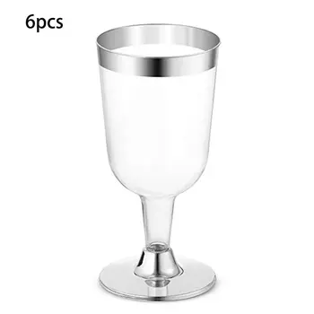 6 Gab. 180ML Vienreizējās lietošanas Vīna Glāzi Zelta Pusē Goblet Plastmasas Šampanieša Flautas Mājas Puse, Piegādes Šampanieša Glāzes
