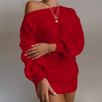 6 krāsas Sieviešu vienkrāsainu Džemperi Kintted Sexy Kleita ar garām Piedurknēm Ziemas Dāmas Īsu Kleitu 2020