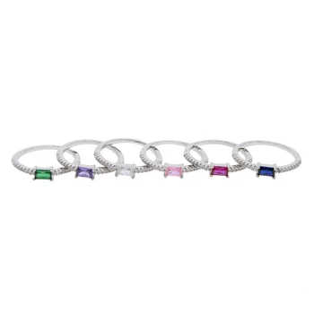 6 krāsu birthstone kaudze kraušanas gredzenu komplekti, saderināšanās gredzeni, vienkārša modes sieviešu rotaslietas piliens kuģniecības vairumtirdzniecības cenu