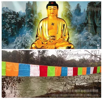6 Metri Tibetas Budistu Lūgšanu Karogu Reliģisko Karogi Rakstus Streamer Mākslīgā Zīda Krāsu Drukas 20Pcs/string GPD8152