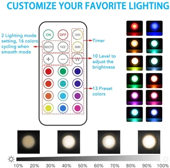 6 Pack Bezvadu LED Puck Light ar 2 Tālvadības pulti, RGB Krāsu Maiņa Aptumšojami LED Saskaņā ar ministru Kabineta Vieglo Kāpņu Sienas Lampas