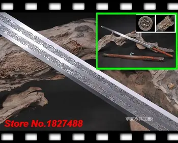 6 Pusē Mangāna Tērauda Cirsts Asmens Hand-made Asu Double edge Ķīniešu Zobenu Han Jian