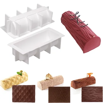 6 Stilā 3D Sirds Tekstūras Formas Silikona Kūku Veidnes Cepšanai Mat Twinkie Buche Žurnālu Komplektu Deserts Bakeware Uzstādīt Kūka Mīklas Veidne