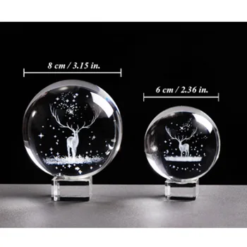 60/80 mm (Elk Kristāla Bumbu Pasaulē 3D Iekšējo Griešanai Alnis Kvarca Stikla Bumbu Briežu Modelis Sfērā Stikla Globuss, Mājas Dekoru