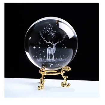 60/80 mm (Elk Kristāla Bumbu Pasaulē 3D Iekšējo Griešanai Alnis Kvarca Stikla Bumbu Briežu Modelis Sfērā Stikla Globuss, Mājas Dekoru