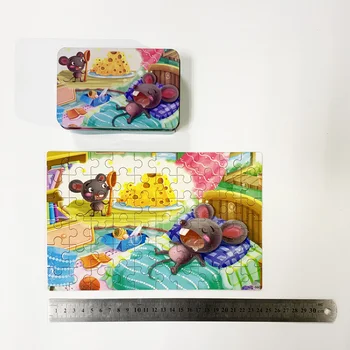 60 Gab./kaste Bērniem, Multiplikācijas filmu Koka Puzzle Ķīniešu Zodiaka Dzīvnieku Puzzle Bērnu Agrīnās Izglītības Mācību Rotaļlietas ar Dzelzs Kaste