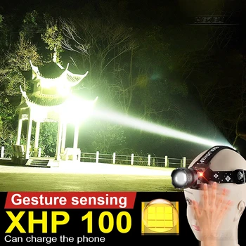 600000LM XHP100 IS Sensors LED Lukturu XHP90 Spēcīgs led lukturis lādējamu usb Galvas lukturīti XHP70 zoom galvas lukturītis gaismas