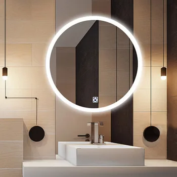 60cm 70cm diametrā led vannas istabas spogulis ar lampu var piestiprināt pie sienas, anti-miglas spogulis tualetes smart bluetooth mūzikas aplauzums spogulis