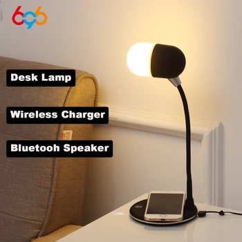 696 L4 Qi Bezvadu Lādētāju Stāvēt LED Galda Lampas Gaismas Smart Touch 3 in 1 Bluetooth Skaļruni, iPhone XS XR X 8 Samsung